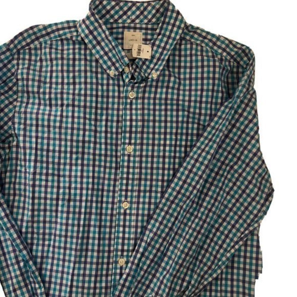 Gap Mens Shirt Large Slim Fit Cotton Blue Gingham - Picture 4 of 14